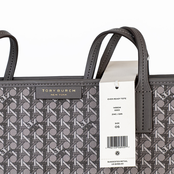 NWT Tory Burch Ever-Ready Tote Grey Zinc Logo Monogram - Picture 7 of 8